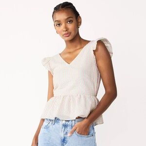 NWT Smocked/Seersucker Pink and Green Blouse (Size S)